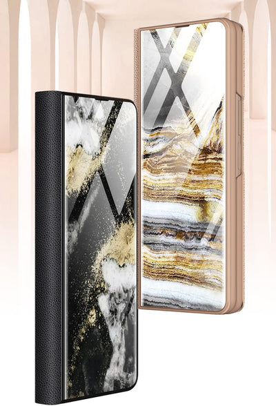 COQUE Galaxy Z Fold 4 5G Hülle,Ultradünne Handyhülle aus glänzend lackiertem 9H-Glas,Faltbare Handyh