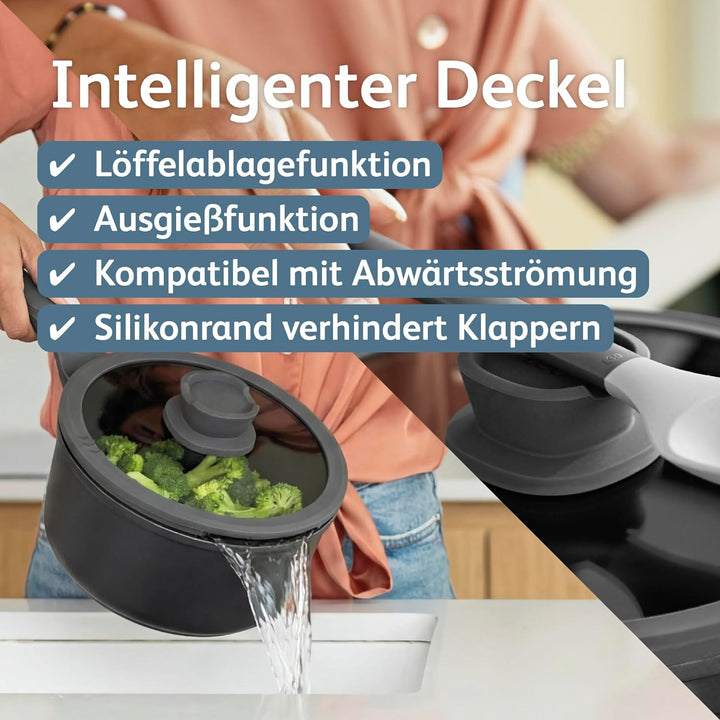 BergHOFF Leo Stone+ Antihaft-Kochtopf (18cm) - Topf induktion - Stielkasserole mit Deckel - Topf gro