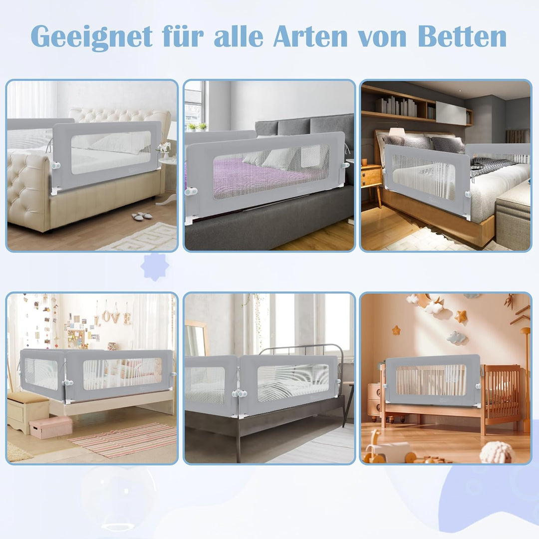 NAIZY Rausfallschutz Bett Rail 180cm Klappbar Bettgitter Baby mit Aufbewahrungstaschen, Bettschutzgi