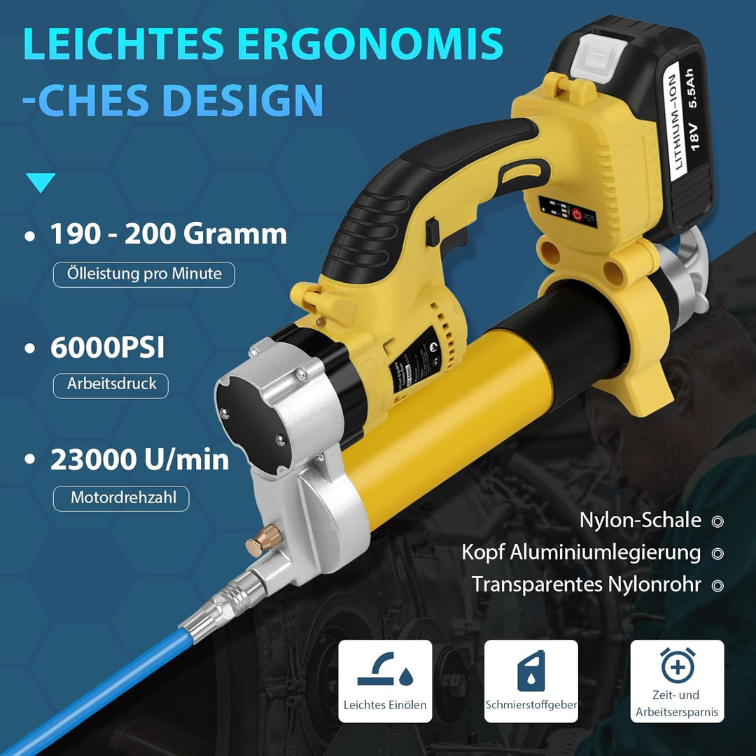 ASUNCELL Akku-Fettpresse 18V, Elektrische Fettpresse Kit mit 2 Batterien und Ladegerät, 8000 PSI Bür