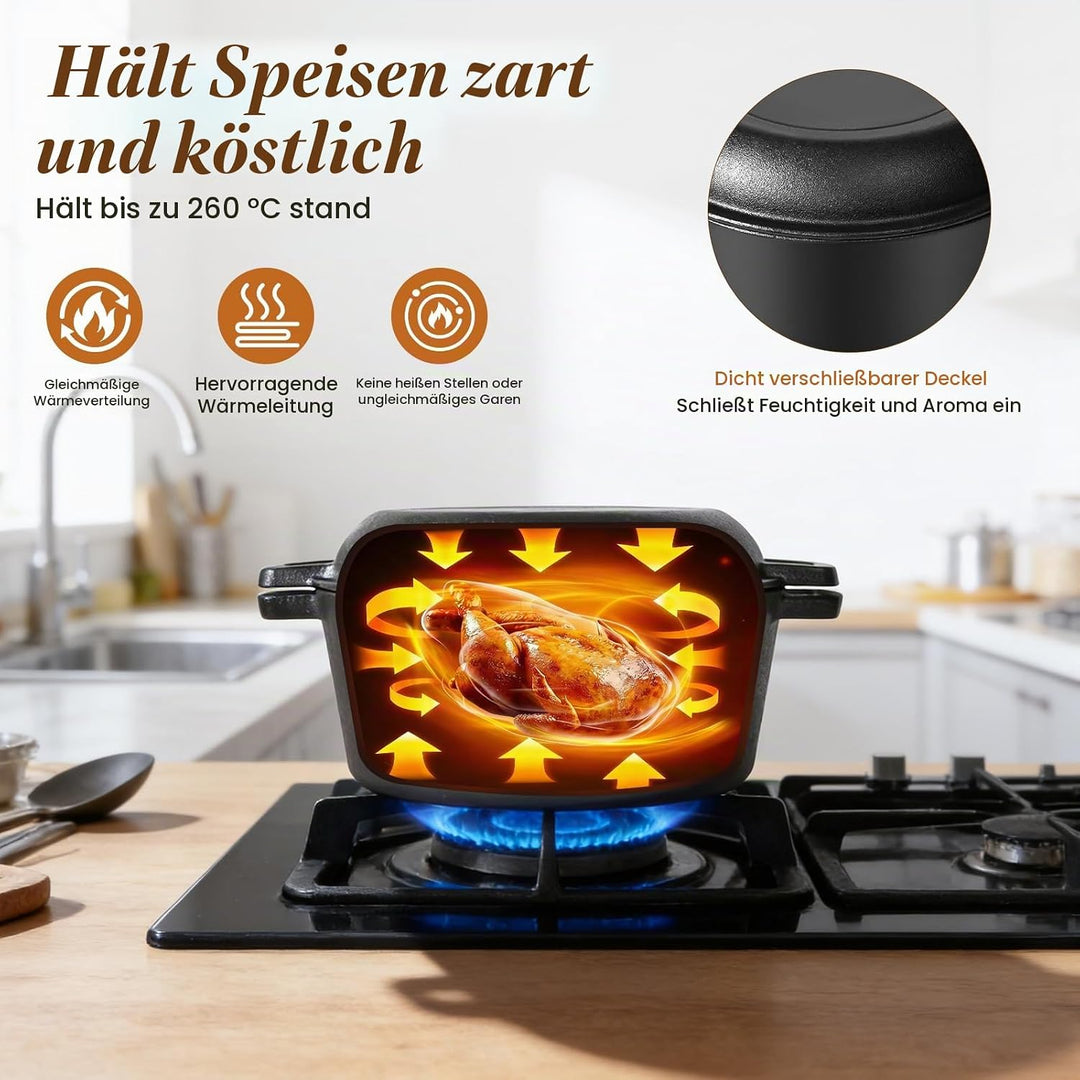 Gusseisentopf mit Gärkorb 26cm, 4.7L Brotbackset für Anfänger mit Sauerteigbackform &amp; Zubehör, Gusse