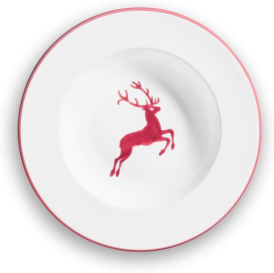 GMUNDNER KERAMIK Suppenteller Gourmet Durchmesser : 24 cm bordeauxroter Hirsch Geschirr, handgemacht