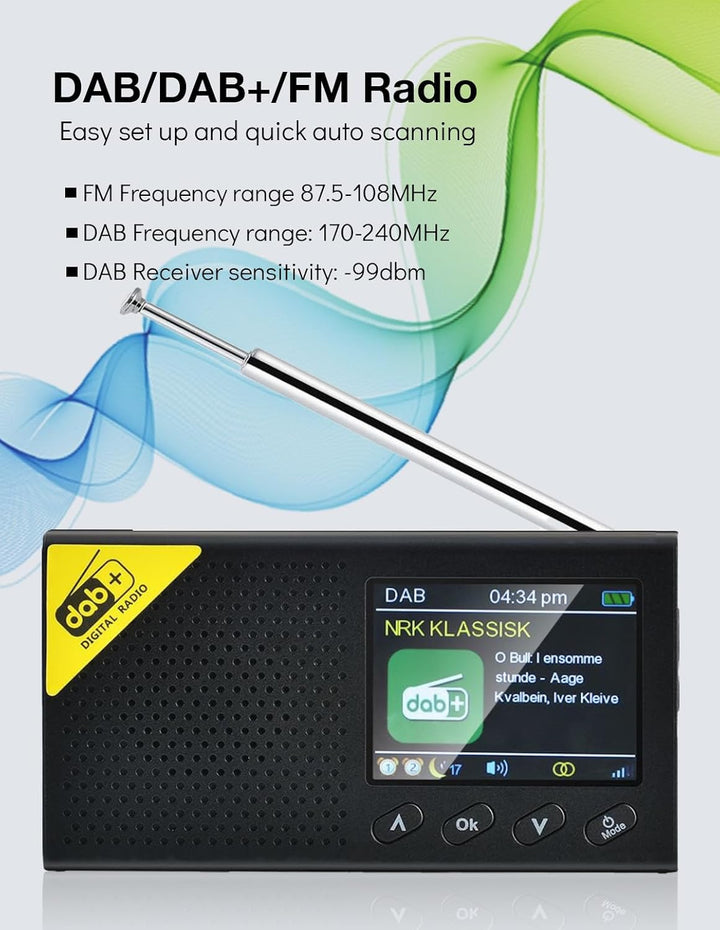 Tragbares DAB Radio, DAB Plus Radio kleine, Bluetooth,USB-C Betrieben & Wiederaufladbarer Akku | 12