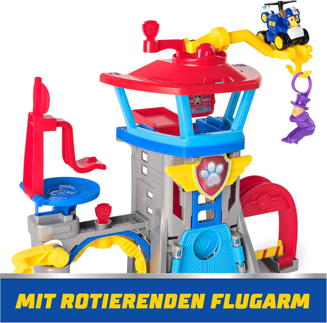 PAW PATROL Air Rescue - Pup Squad Flughafen Tower mit Fahrzeugstarter, Chase-Pup Squad Racer und Bür