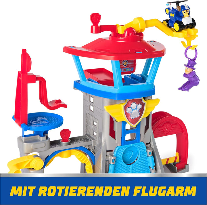 PAW PATROL Air Rescue - Pup Squad Flughafen Tower mit Fahrzeugstarter, Chase-Pup Squad Racer und Bür