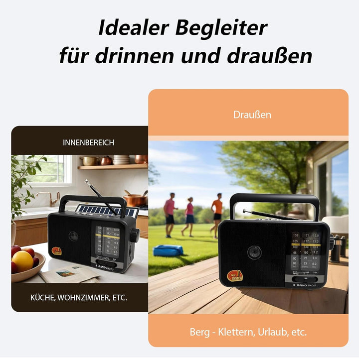 Bluetooth Radio Klein mit Solarzelle und 1200mAh-Batterie, AM/FM/SW Empfänger mit 8W Lautsprecher/TW
