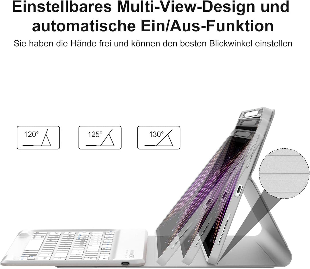 IVEOPPE Hülle mit Tastatur für iPad Pro 12,9 Zoll 6./5./4./3. Generation, Deutsches QWERTZ Layout, M