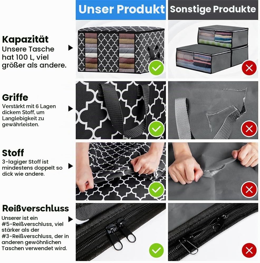 Aufbewahrungstasche Schrank 102L Grosse Organizer Set, 3 Stück Faltbar Kleideraufbewahrung mit Verst