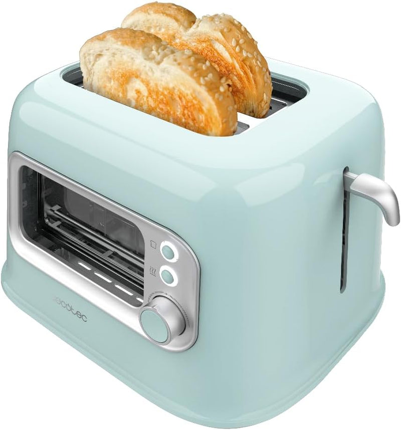 Cecotec RetroVision Blue Vertikaler Toaster, 2 breite Schlitze, 700 W auf 5 Stufen, 2 Brotscheiben,