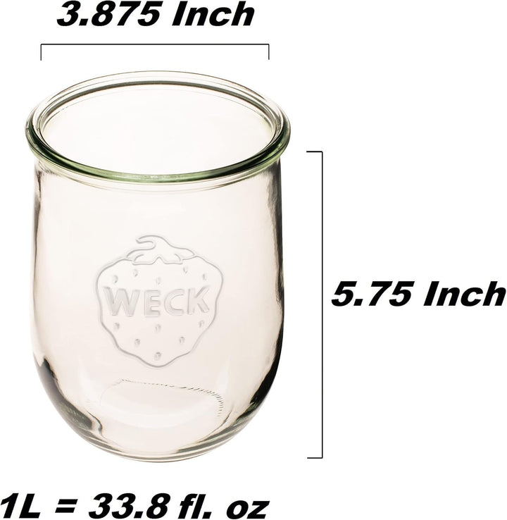 Weck Jars - Tulpengläser 1 Liter Sauerteig-Startergläser Grosse Gläser für Sauerteig Tulpenglas mit
