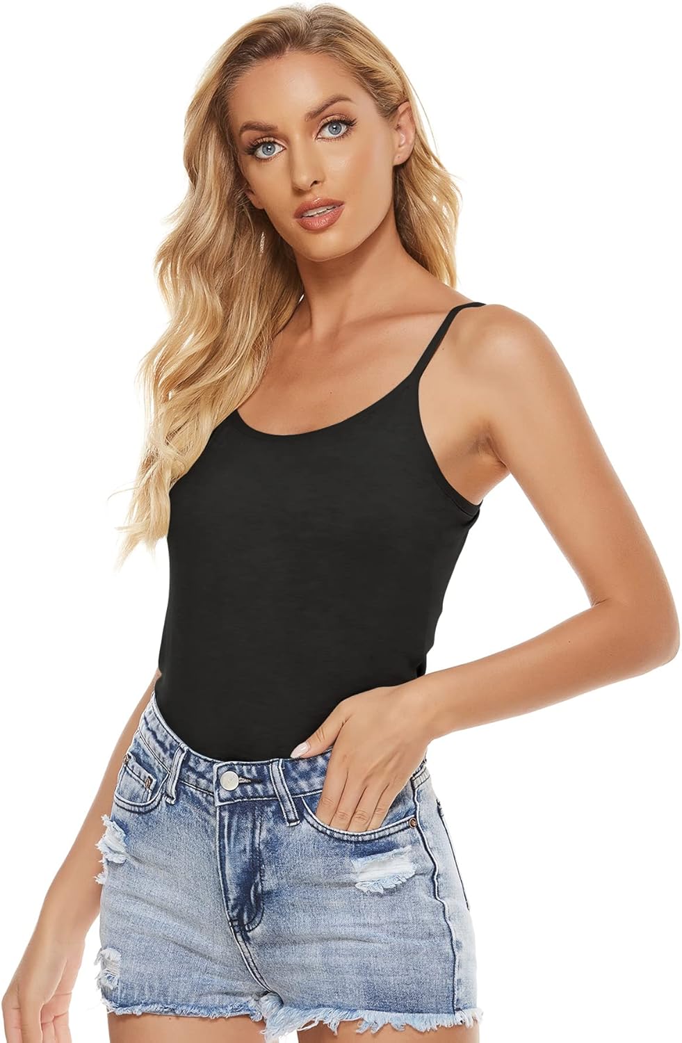 BQTQ 5 Stück Unterhemd Damen Spaghetti Top Spaghettiträger Basic Cami Tank Tops mit Verstellbarer St