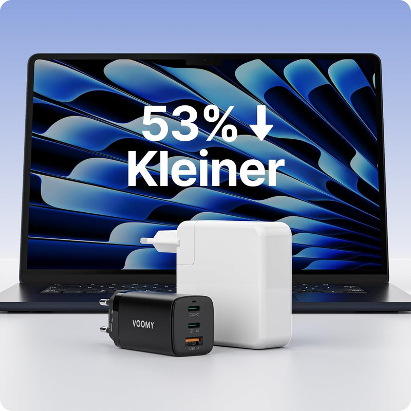 VOOMY USB C Ladegerät 65W, Schnellladegerät GaN Charger, USB Ladegerät Mehrfach 3-Port, USB C Netzte