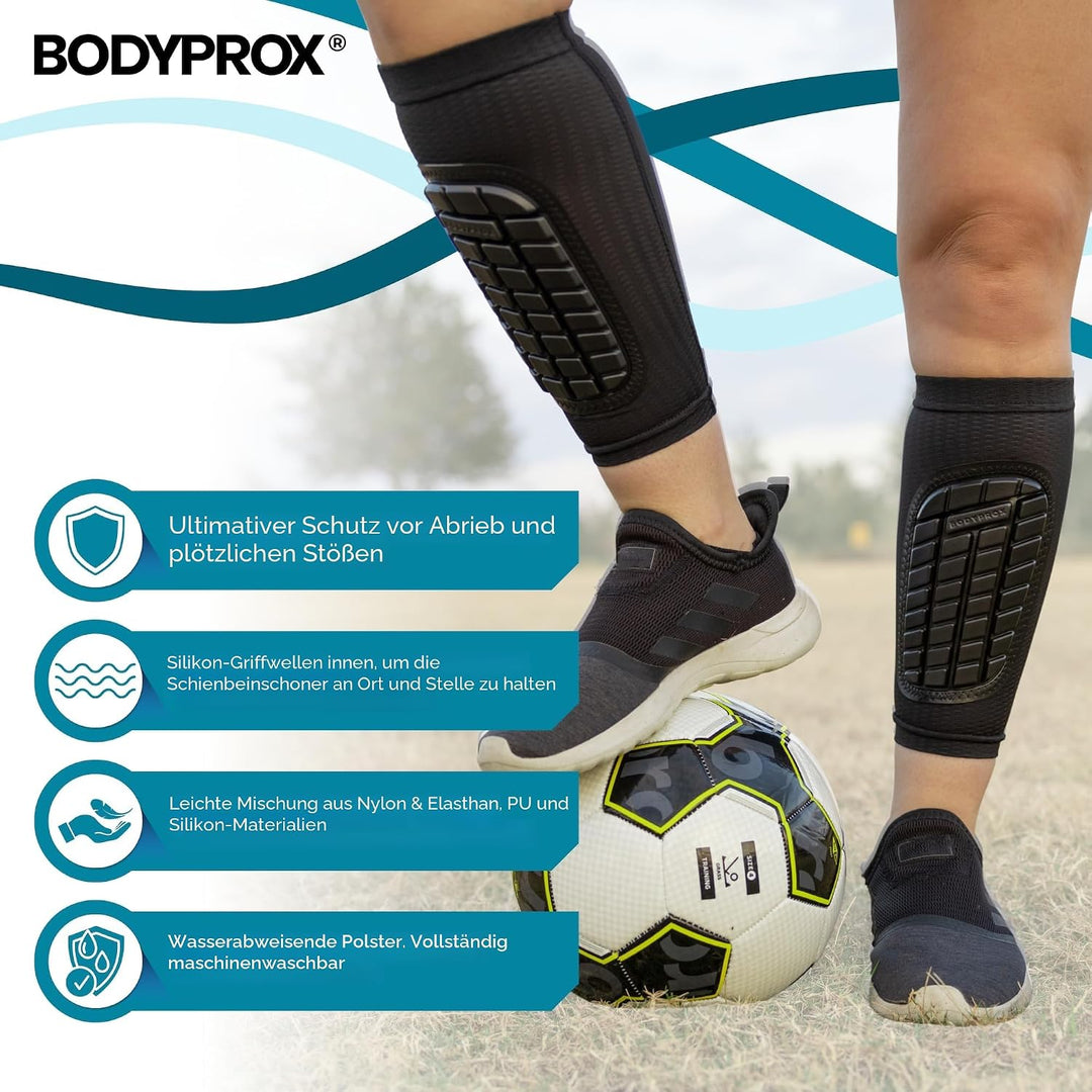 Bodyprox Fussball-Schienbeinschoner für Männer, Frauen und Jugendliche XS Schwarz, XS Schwarz