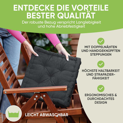 Gräfenstayn® 4er-Set Sitzkissen Stuhlkissen 40x40x8cm für Indoor und Outdoor aus 100% Baumwolle Dick