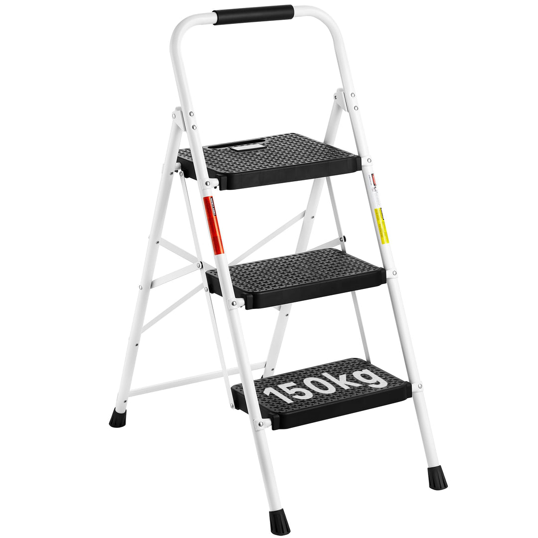 BONTEC Trittleiter 3 Stufen Klappbar, 272kg/600lbs Kapazität mit Breiten Anti-Rutsch-Pedalen, Faltba