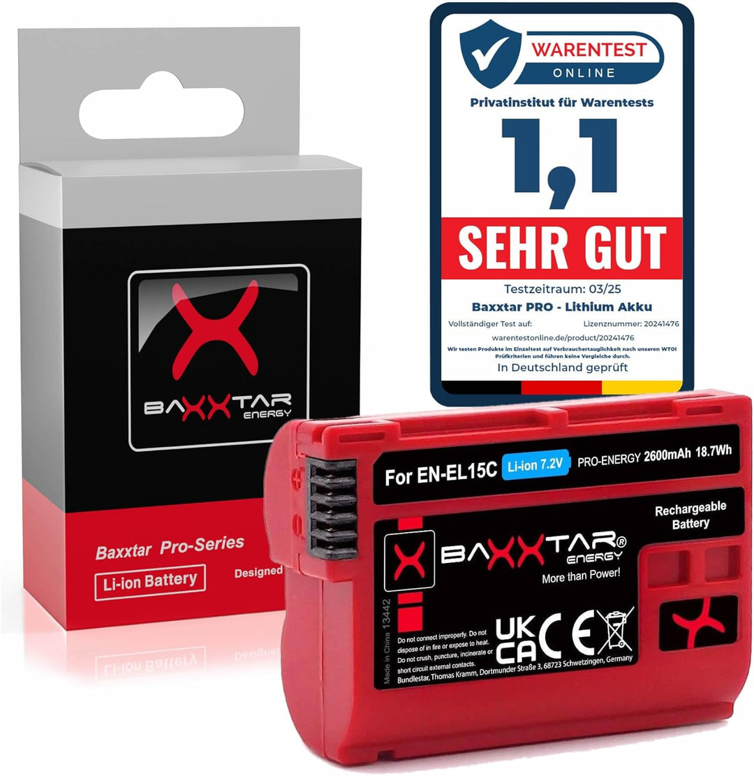 Baxxtar EN-EL15c 2600mAh Kamera Akku (EN-EL15c EN-EL15b EN-EL15) kompatibel mit Nikon Z5 Z6 II Z7 II