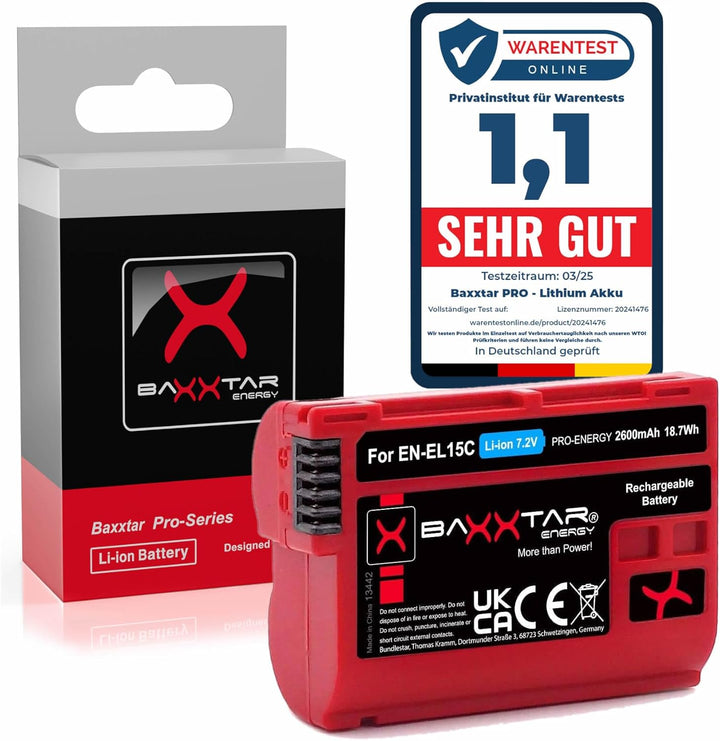 Baxxtar EN-EL15c 2600mAh Kamera Akku (EN-EL15c EN-EL15b EN-EL15) kompatibel mit Nikon Z5 Z6 II Z7 II