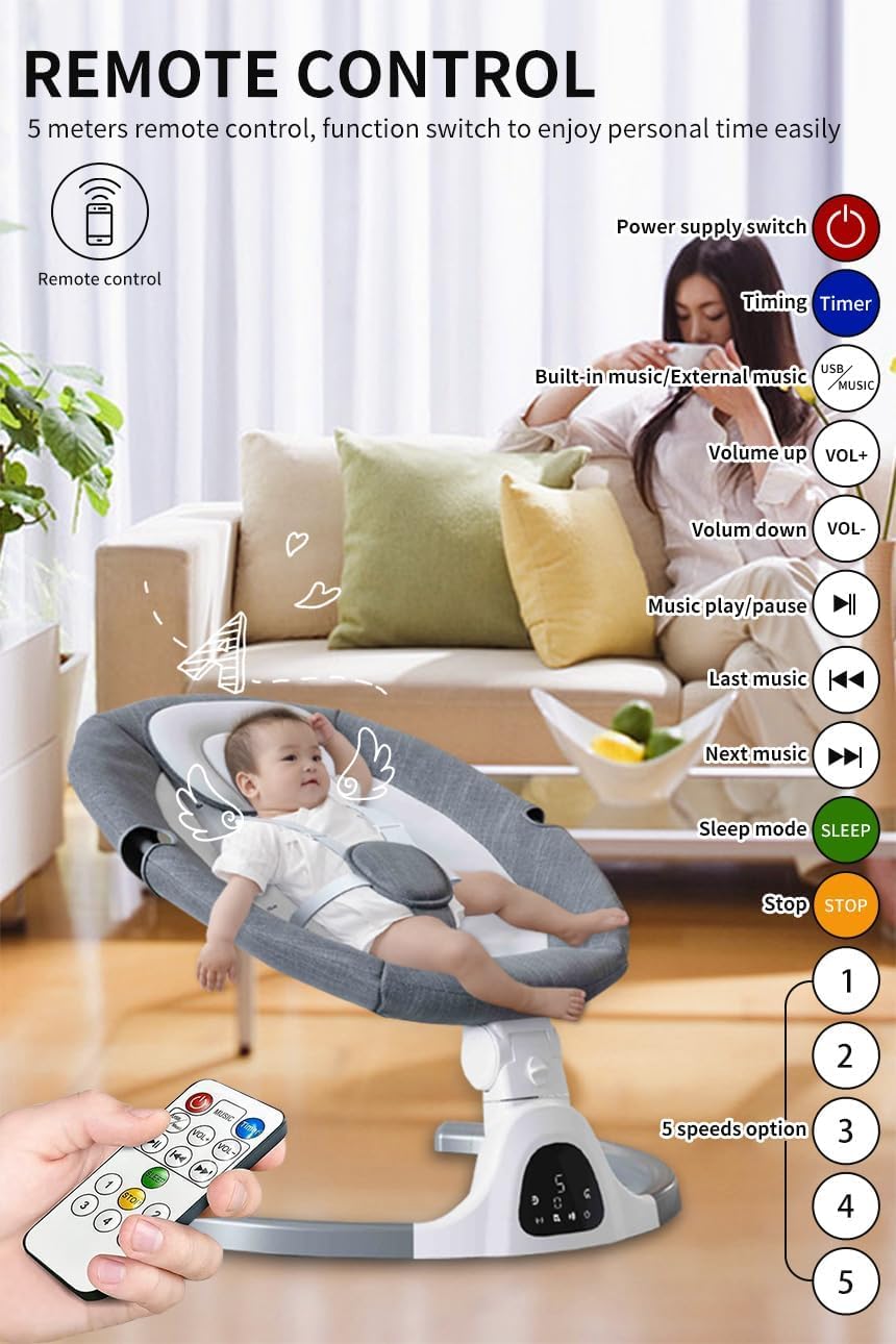 Adjustable Height Baby Swings Bluetooth, 5 Geschwindigkeit Musik-Lautsprecher mit 12 voreingestellte