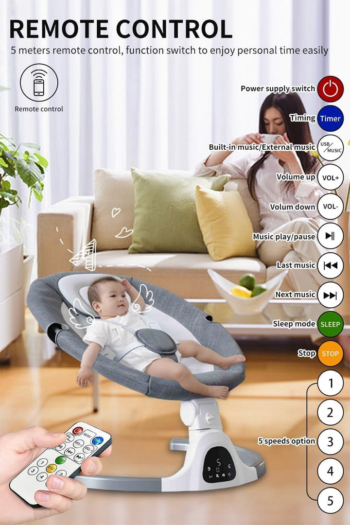 Adjustable Height Baby Swings Bluetooth, 5 Geschwindigkeit Musik-Lautsprecher mit 12 voreingestellte