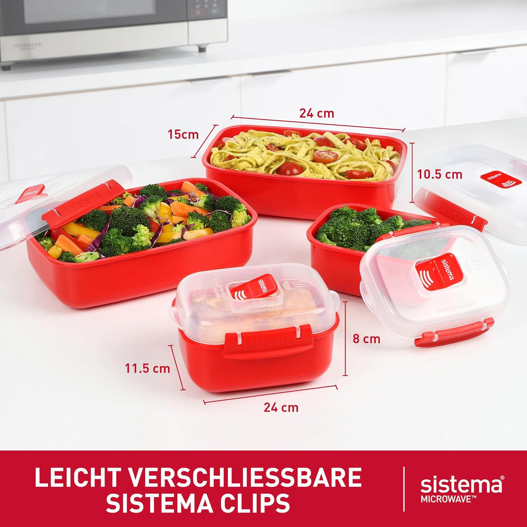 Sistema Microwave-Heat & Eat Frischhaltedosen Set, 4 rechteckige Mikrowellen-Vorratsdosen mit Deckel