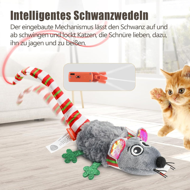 Migipaws Katzenspielzeug,elektrisch Maus-Spielzeug,berührungsaktiviertes Spielzeug mit wedelndem Sch
