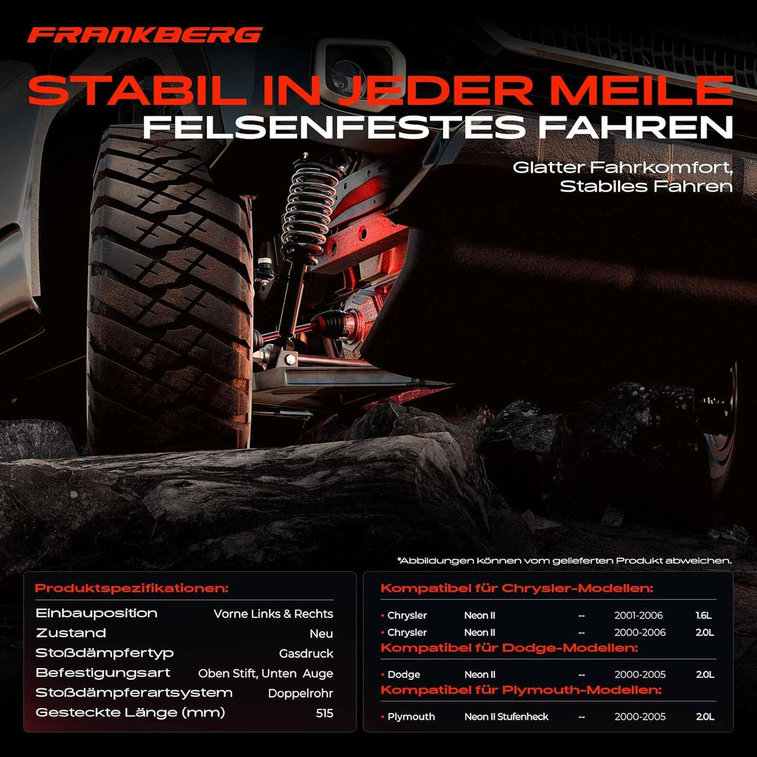 Frankberg 2x Stossdämpfer Federbein Vorderachse Kompatibel mit Neon II 1.6L 2.0L Stufenheck 2000-200