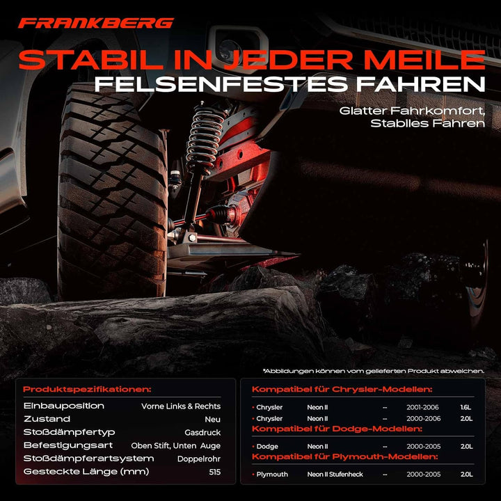 Frankberg 2x Stossdämpfer Federbein Vorderachse Kompatibel mit Neon II 1.6L 2.0L Stufenheck 2000-200