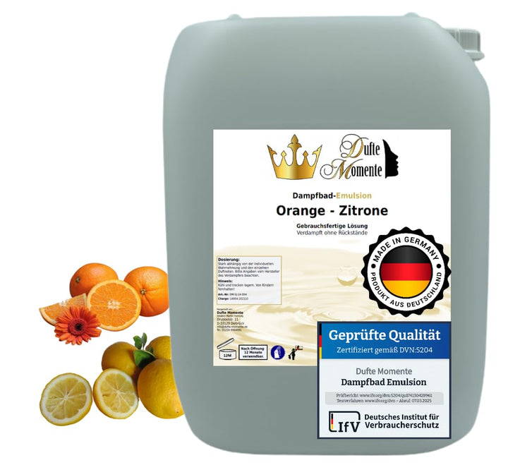 Dufte Momente | Dampfbad Emulsion 10 Liter Orange-Zitrone | geprüfte Qualität | mit naturreinen und