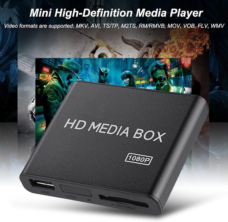 Full-HD-Media-Player, 110-240 V 1080P HDMI-Media-Video-Player-Box - MKV/RM-HDD-USB-Laufwerke und SD-