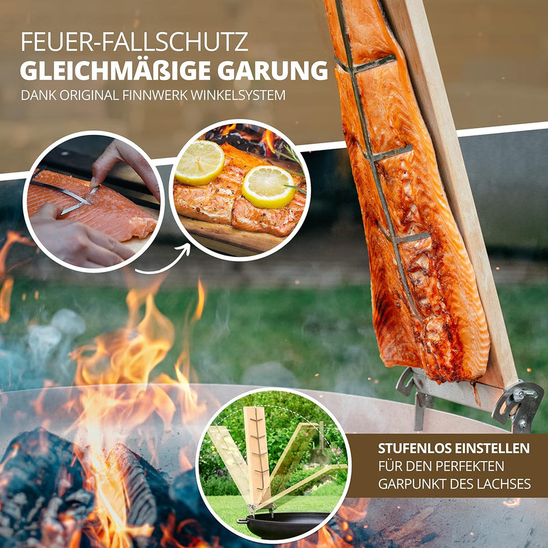 FINNWERK Flammlachsbrett - Flammlachsbretter mit Halterung aus Edelstahl - Perfekte Lachsbretter zum