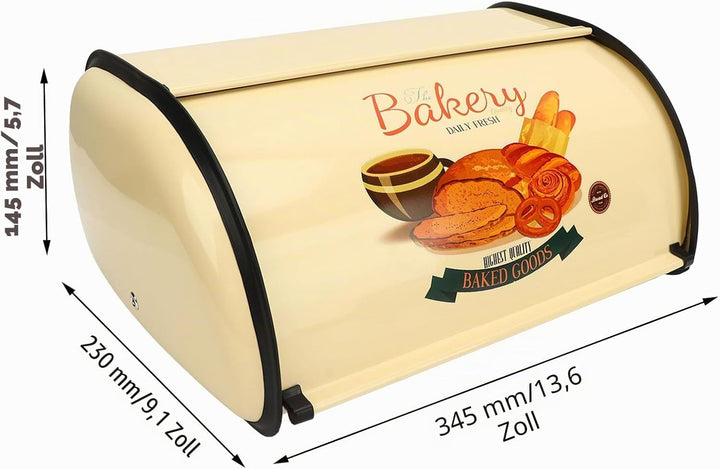 Metall Brotkasten, 14.5 x23x34.5cm Brot Aufbewahrung Behälter mit Aufrolldeckel, Retro Brotbox aus M
