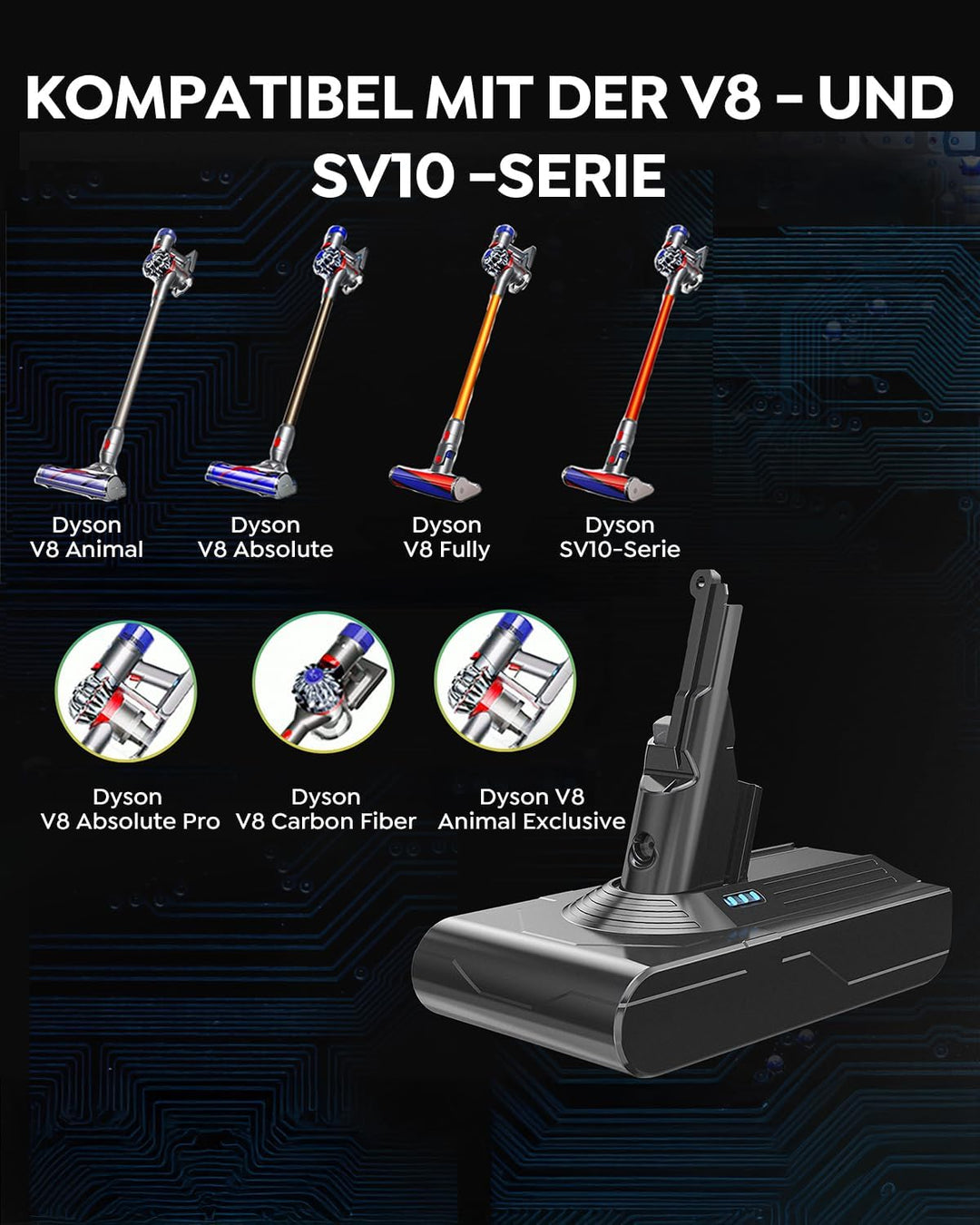 V8-Akku, FLYLINKTECH 6,0 Ah V8-Ersatzakku für SV10 Absolute Animal Fluffy Animal Exclusive Trigger 2