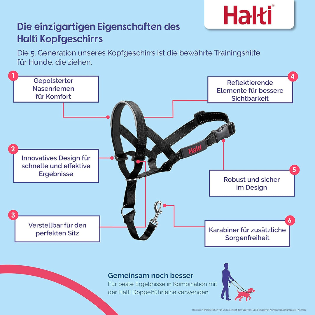 HALTI Kopfgeschirr - Verhindert, dass Ihr Hund an der Leine zieht, Einfache Anpassung, Leicht, mit g