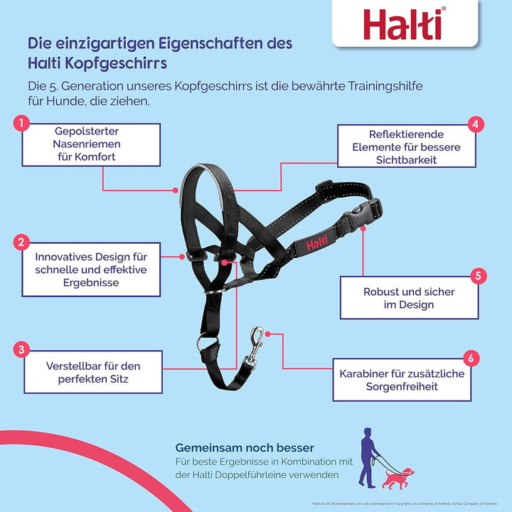 HALTI Kopfgeschirr - Verhindert, dass Ihr Hund an der Leine zieht, Einfache Anpassung, Leicht, mit g