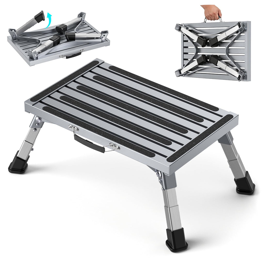 Klapptritt Trittstufe mit Griff, 4-stufige Höhenverstellbarer Tritthocker, 350kg Belastung und Anti-