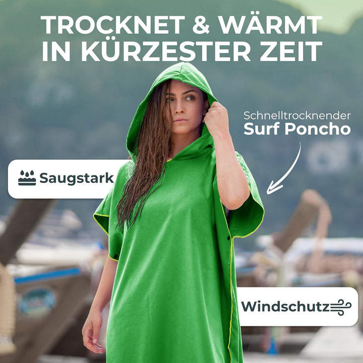 NirvanaShape Handtuch-Poncho für Erwachsene, Umziehhilfe & Handtuch zugleich, Surf-Poncho mit Quick-