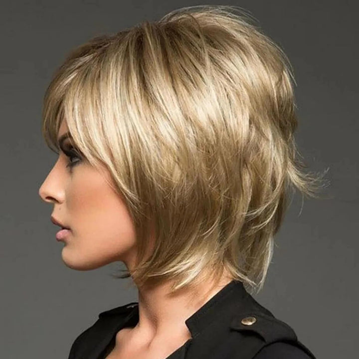 YXSHZ Flauschige kurze blonde Bob-Haarperücke mit Damen, glatt, synthetisch, natürliche Perücke, sie