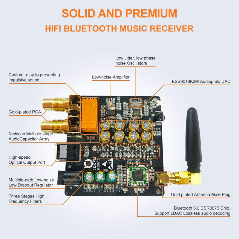 1Mii Bluetooth 5.0 HiFi Empfänger für Stereoanlage, Bluetooth Audio Adapter mit Audiophilem ESS DAC