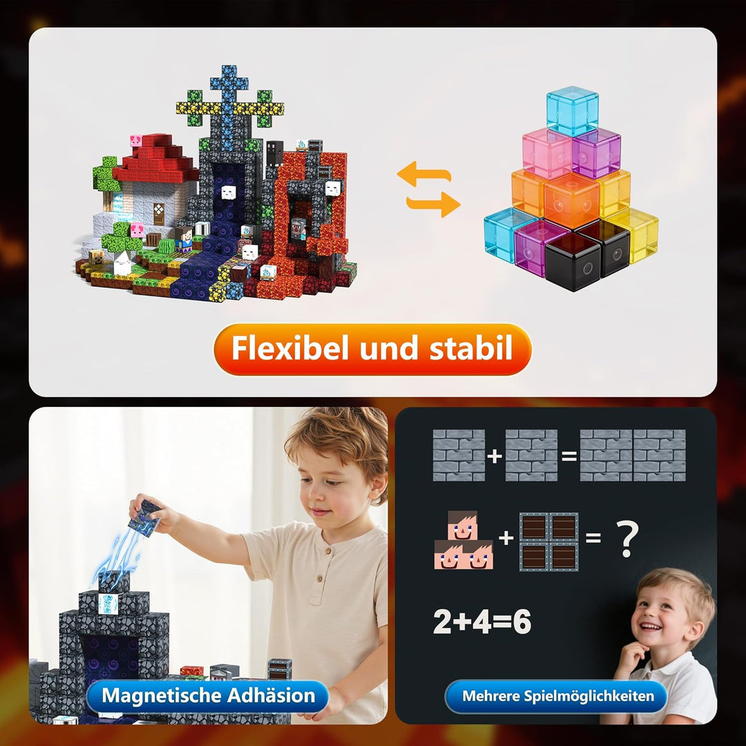 Magnetbausteine 150 Stück, 3D Pixel Magnetische Fliesen, STEM Bildendes Bauspielzeug, Sichere Glatte