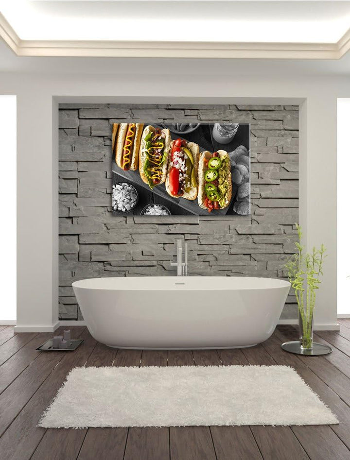 Delikate Hotdogs schwarz/weiss Format: 120x80 cm auf Leinwand, XXL riesige Bilder fertig gerahmt mit