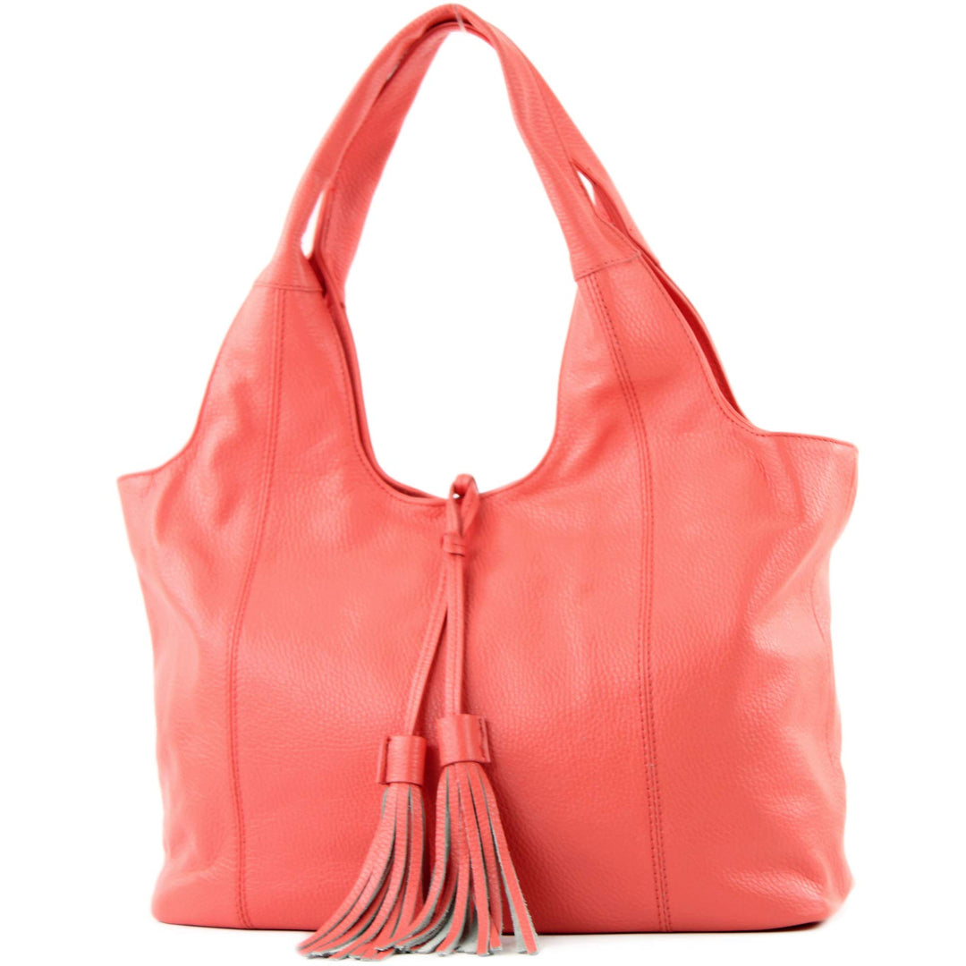 modamoda de - T105 - ital. Schultertasche Gross aus Leder Lachsfarben, Lachsfarben