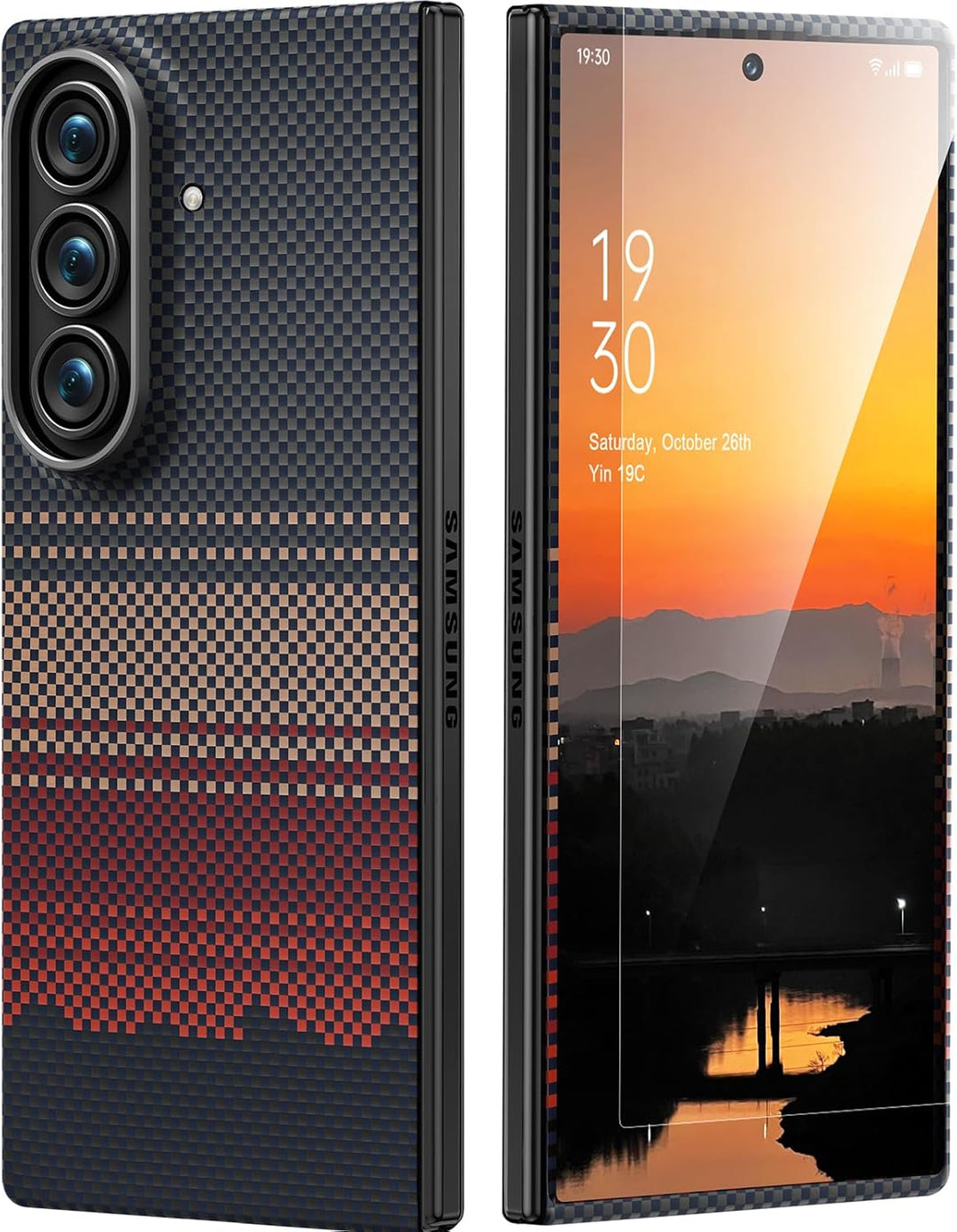 memumi Carbon Hülle für Galaxy Z Fold 7, mit Schutzfolie auf der Vorderseite, 0,5 mm Superdünne, Hül