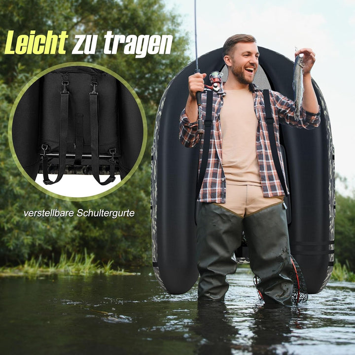 GOPLUS Bellyboot, Belly Boat bis 150 kg belastbar, aufblasbares Schlauchboot zum Angeln mit Alu Padd