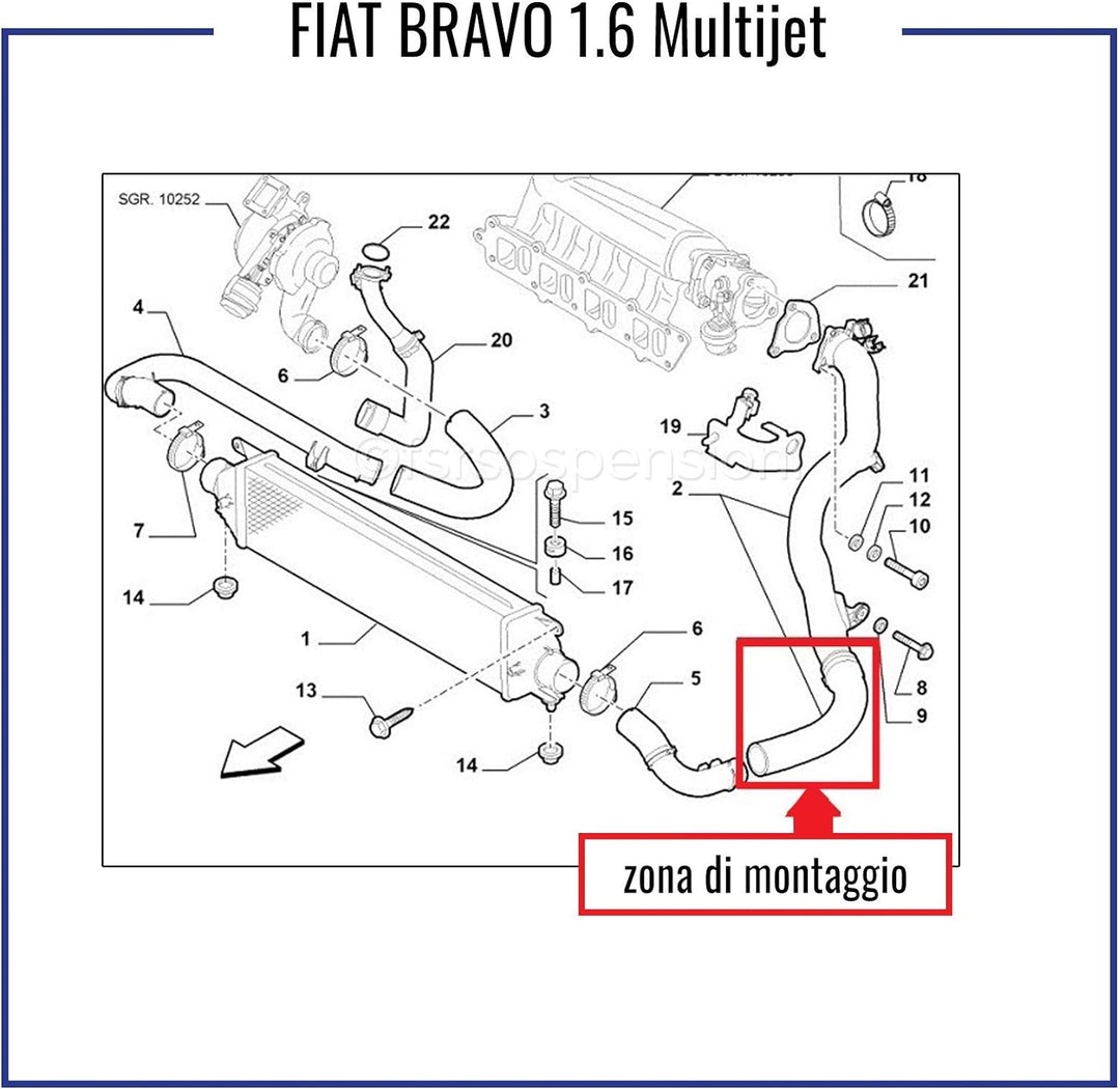 IM EINKLANG MIT F I A T Bravo 1.6 Multijet Schlauch kompatibel mit Luftturbo-Schlauch Intercooler 51