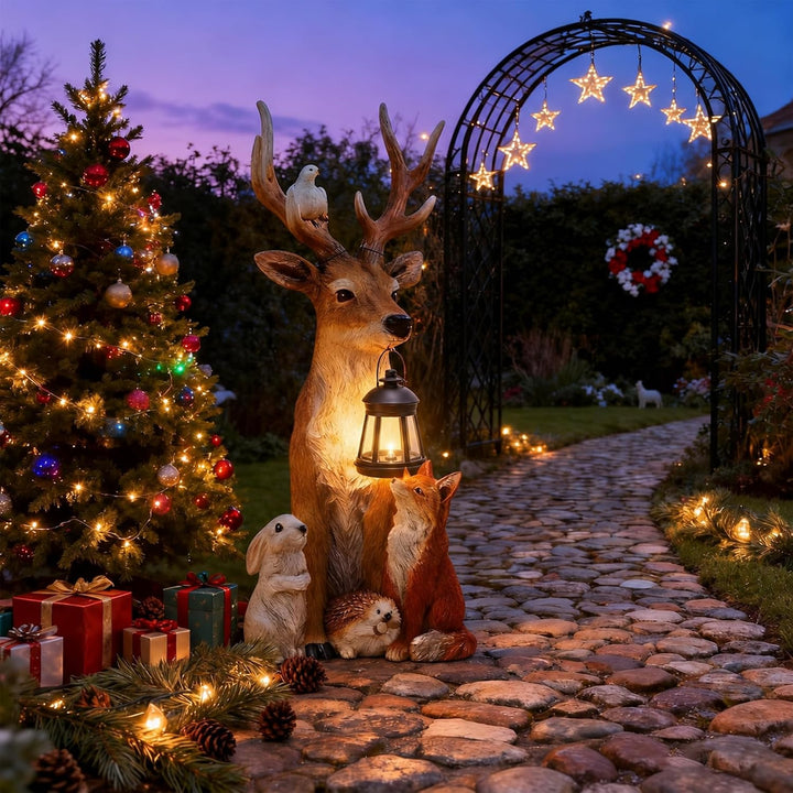 Weihnachtsdeko Hirsch Mit Solar LED Laterne,Gartenfigur B, B