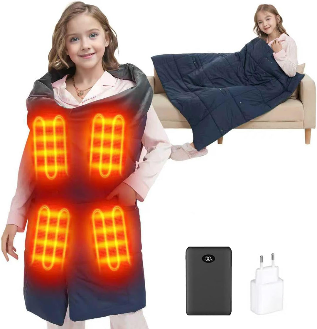 Kinder Heizdecke mit Akku Kabellos – 7,4V DC 10000mAh Tragbare Elektrische Wärmedecke mit 8 Heizzone