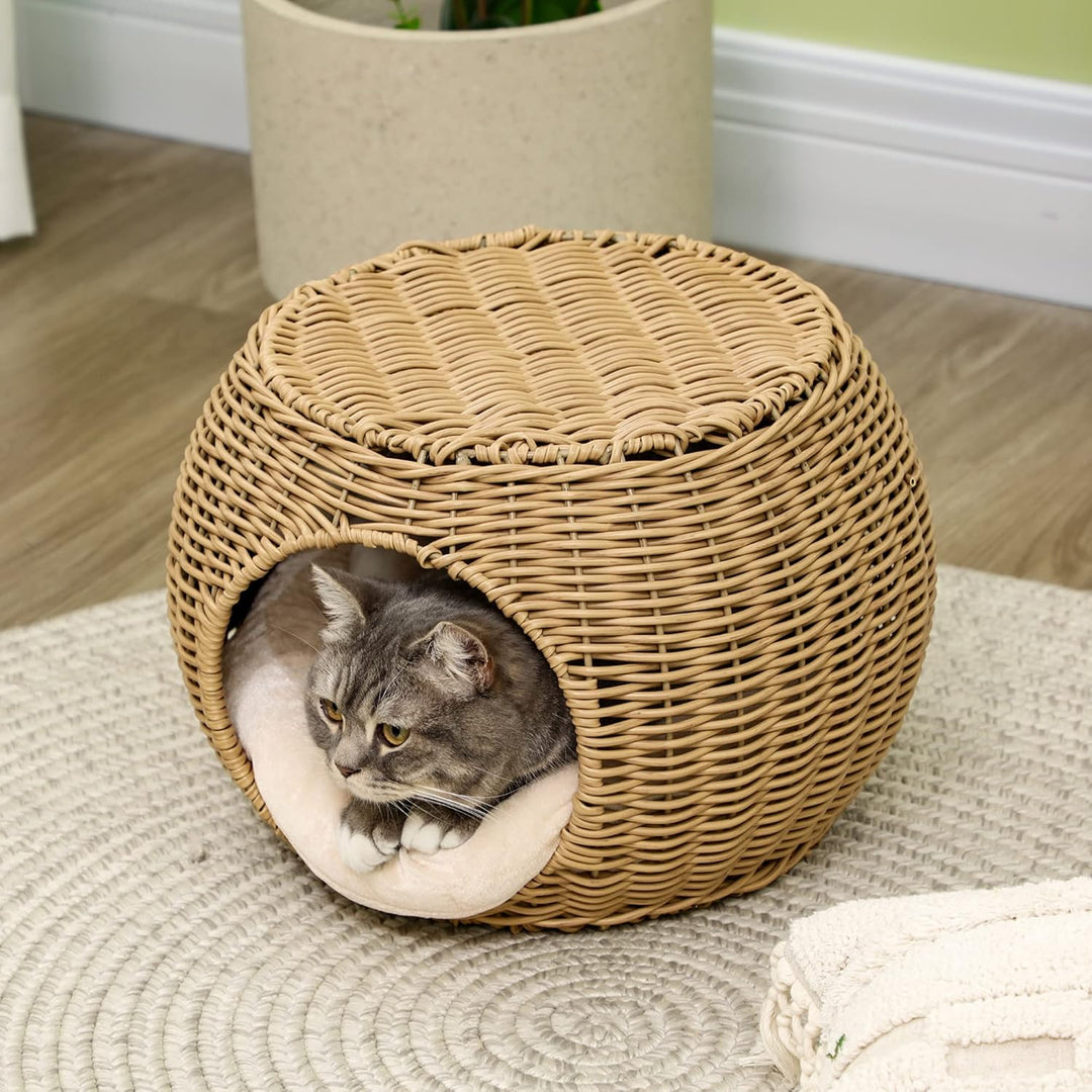 PawHut Katzenhöhle Katzenbett Katzenbett Katzenhöhle Katzenhaus aus Polyrattan Imitation Weiches Kis