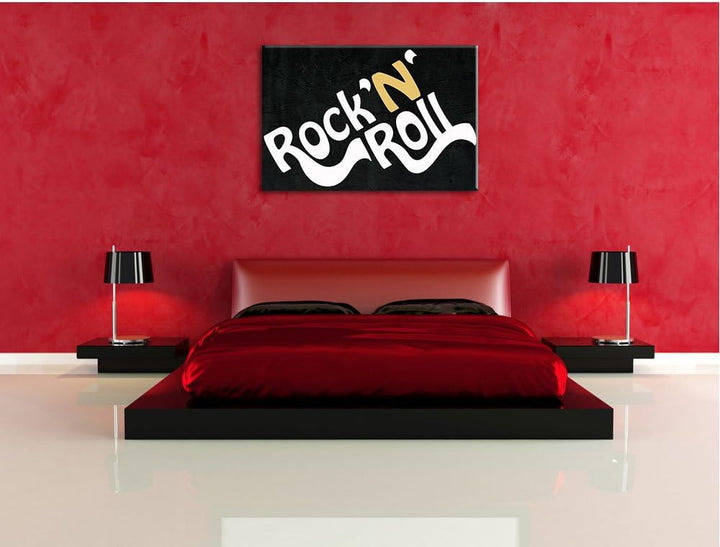 Pixxprint Rock 'n' roll Schrift als Leinwandbild/Grösse: 100x70 cm/Wandbild/Kunstdruck/fertig bespan