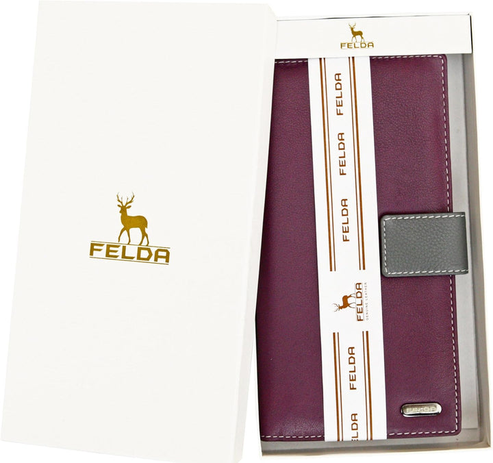 Felda - Damen Geldbörse aus Echtleder - Fächer für Smartphone, Karten & Scheine - RFID-Schutz - Lila
