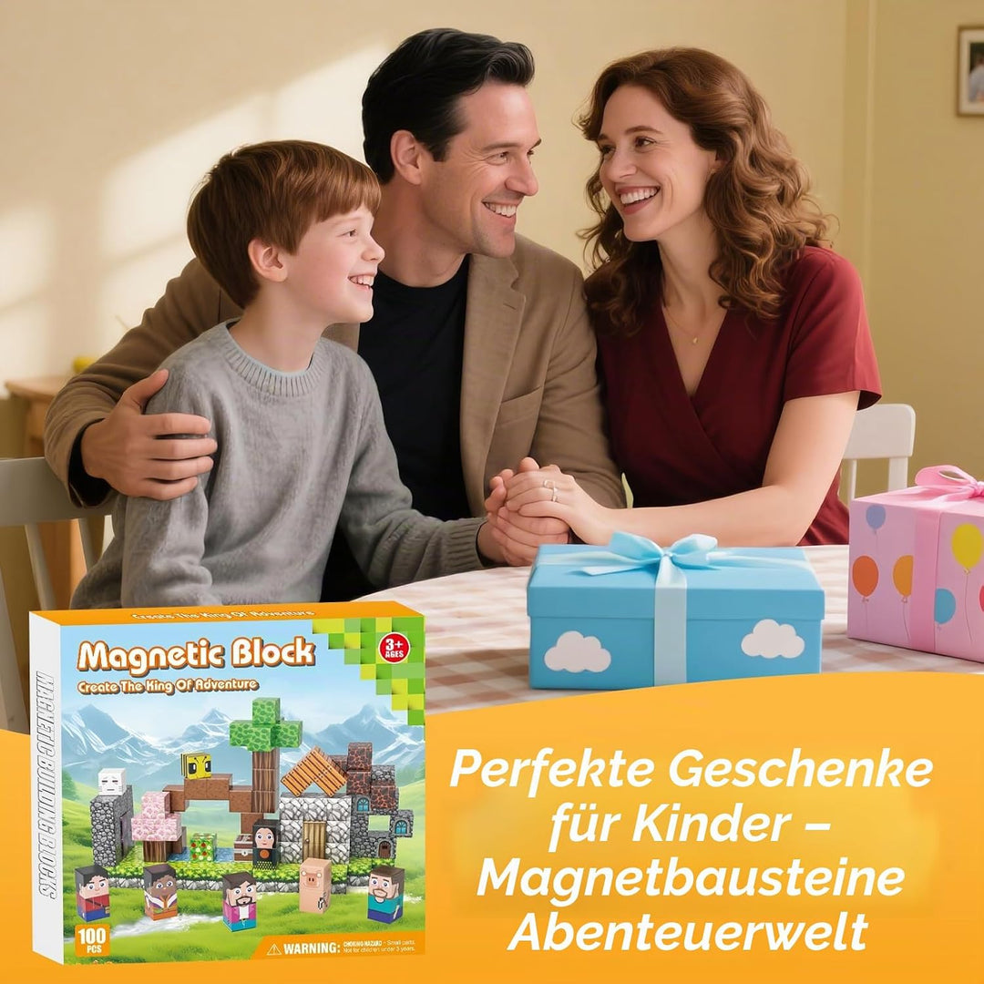 Magnetische Bausteine, Magnetbausteine mit Abenteuerwelt, Magnetfliesen für Kinder ab 3–8 Jahre, STE